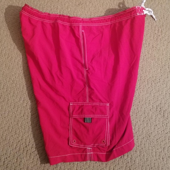 Lands' End Mens Solid Volley Swim Trunks Red - Picture 4 of 8